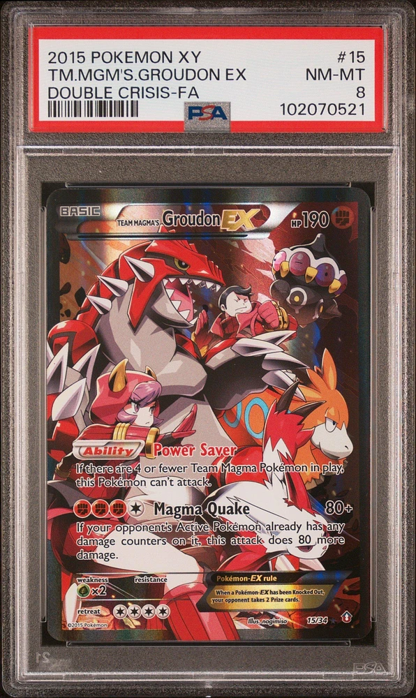 2015 Pokemon Xy Double Crisis 15 Full Art/team Magma's Groudon Ex PSA 8