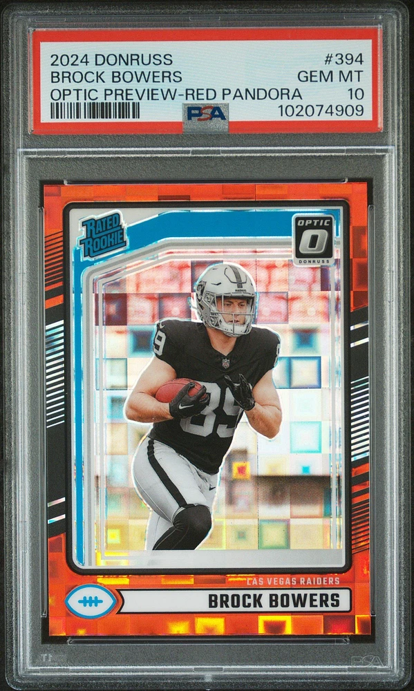 2024 Panini Donruss 394 Brock Bowers Optic Preview-red Pandora PSA 10