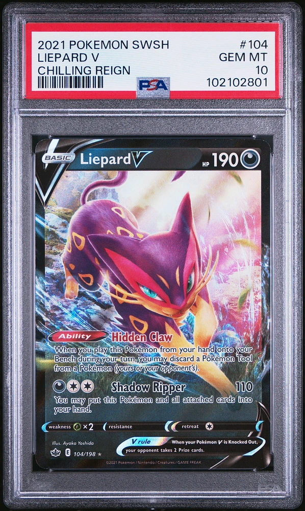 2021 Pokemon Sword & Shield Chilling Reign 104 Liepard V PSA 10