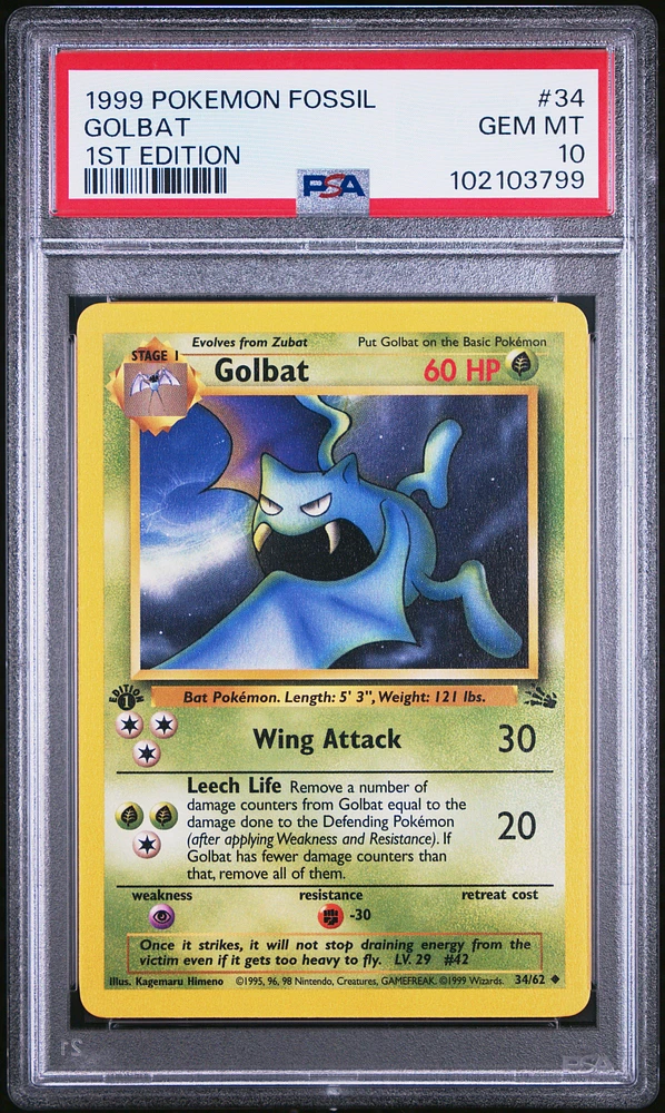 1999 Pokemon Fossil 34 Golbat 1st Edition PSA