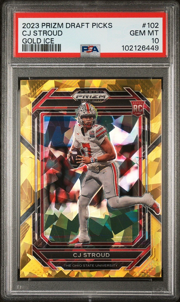 2023 Panini Prizm Draft Picks 102 Cj Stroud Gold Ice PSA