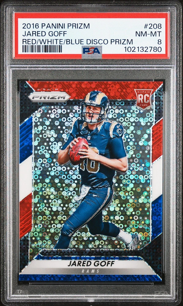 2016 Panini Prizm 208 Jared Goff Red/white/blue Disco Prizm PSA 8