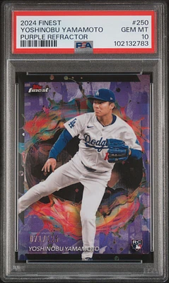 2024 Topps Finest 250 Yoshinobu Yamamoto Purple Refractor PSA 10