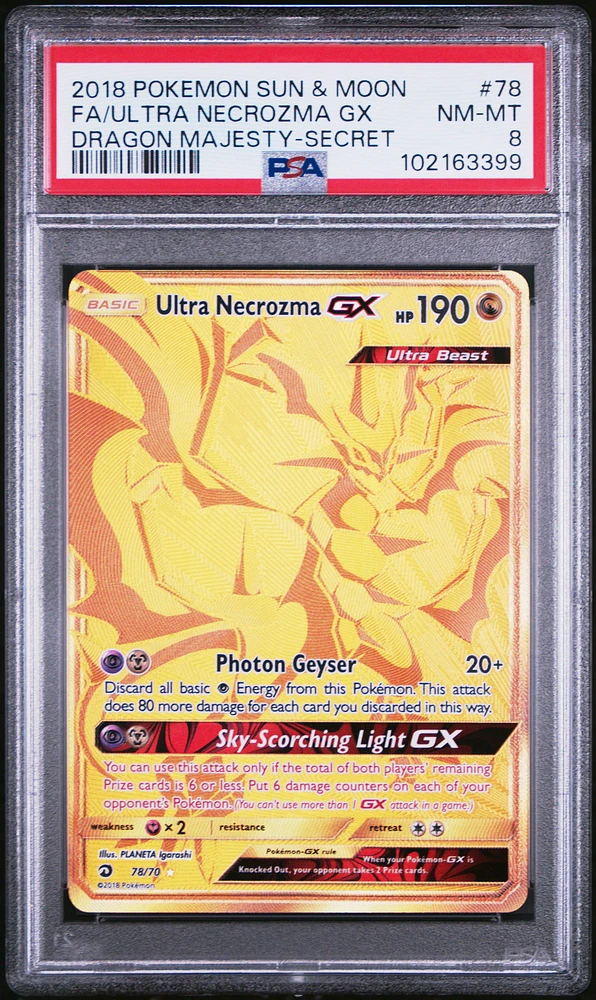 2018 Pokemon Sun & Moon Dragon Majesty 78 Full Art/ultra Necrozma Gx Secret PSA