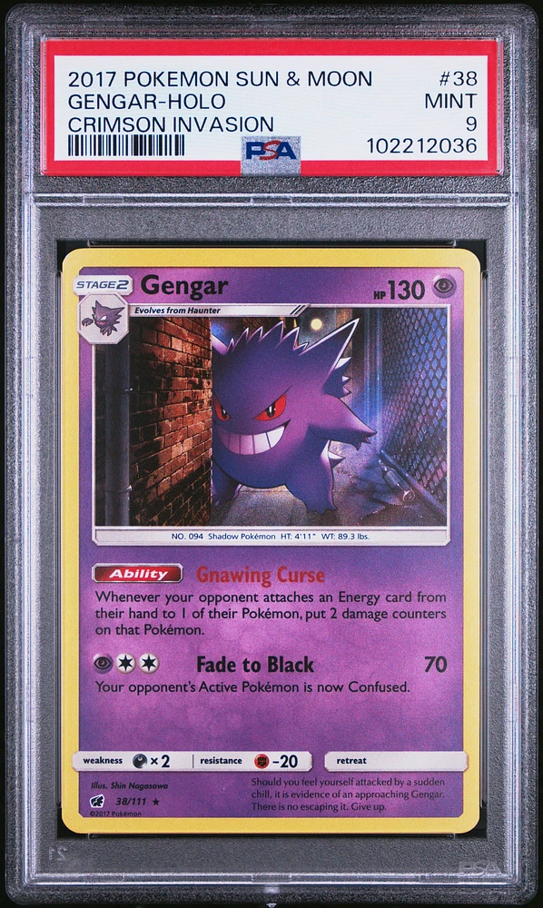 2017 Pokemon Sun & Moon Crimson Invasion 38 Gengar-holo PSA 9