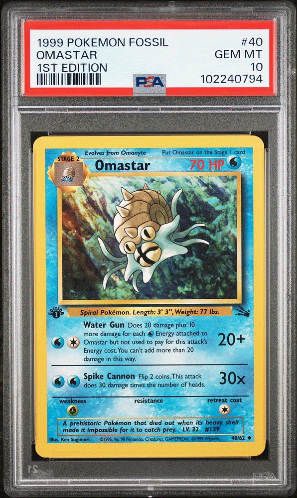 1999 Pokemon Fossil 40 Omastar 1st Edition PSA