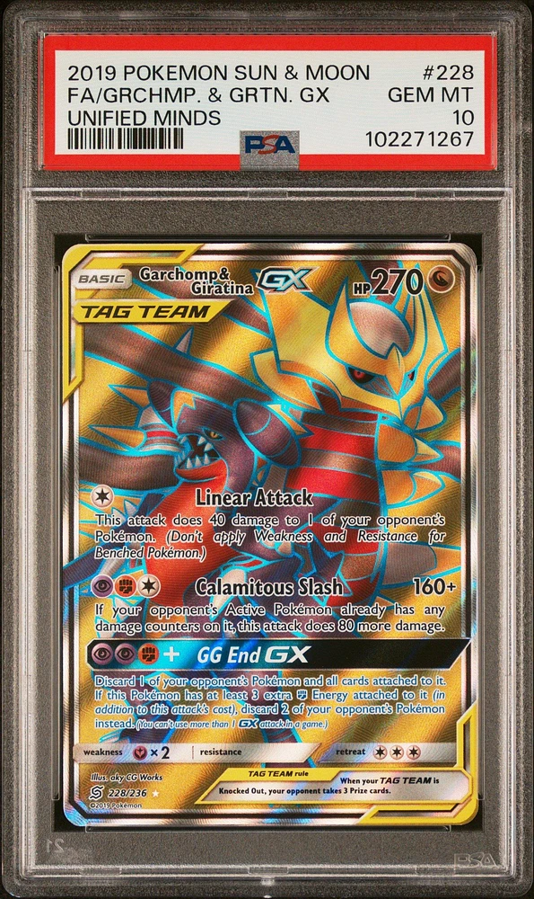 2019 Pokemon Sun & Moon Unified Minds 228 Full Art/garchomp & Giratina Gx PSA