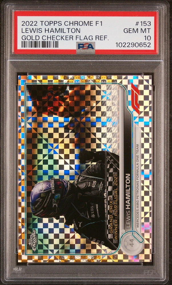2022 Topps Chrome Formula 1 153 Lewis Hamilton Gold Checker Flag Refractor PSA 10