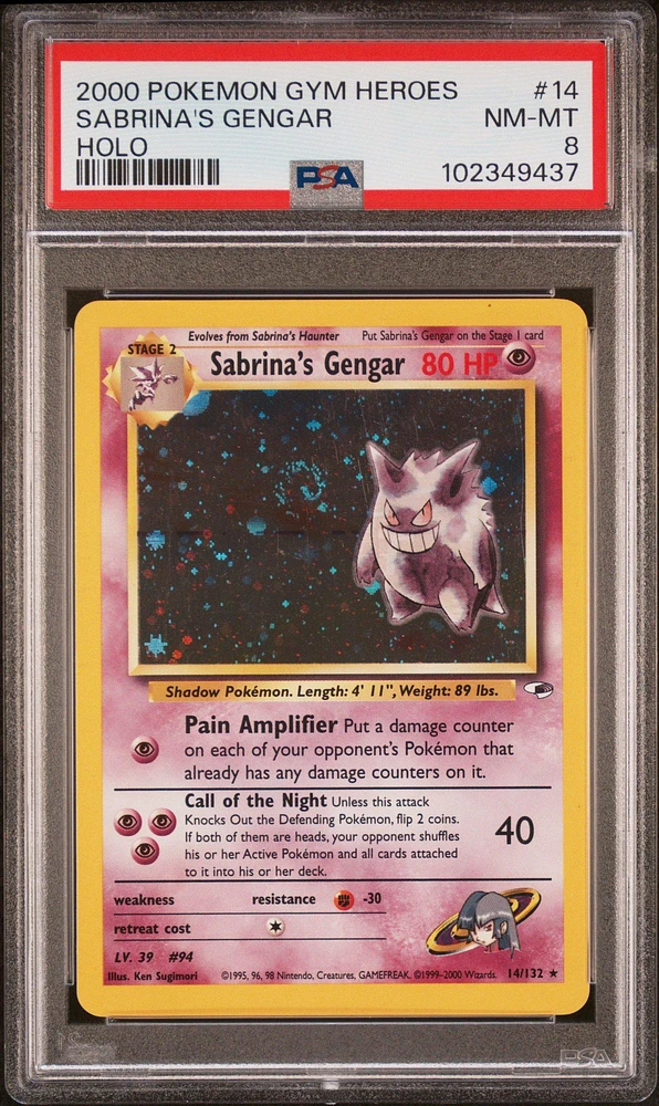 2000 Pokemon Gym Heroes 14 Sabrina's Gengar Holo PSA