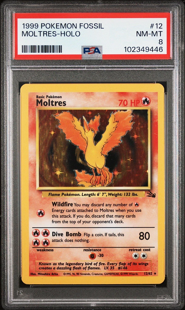 1999 Pokemon Fossil 12 Moltres-holo PSA