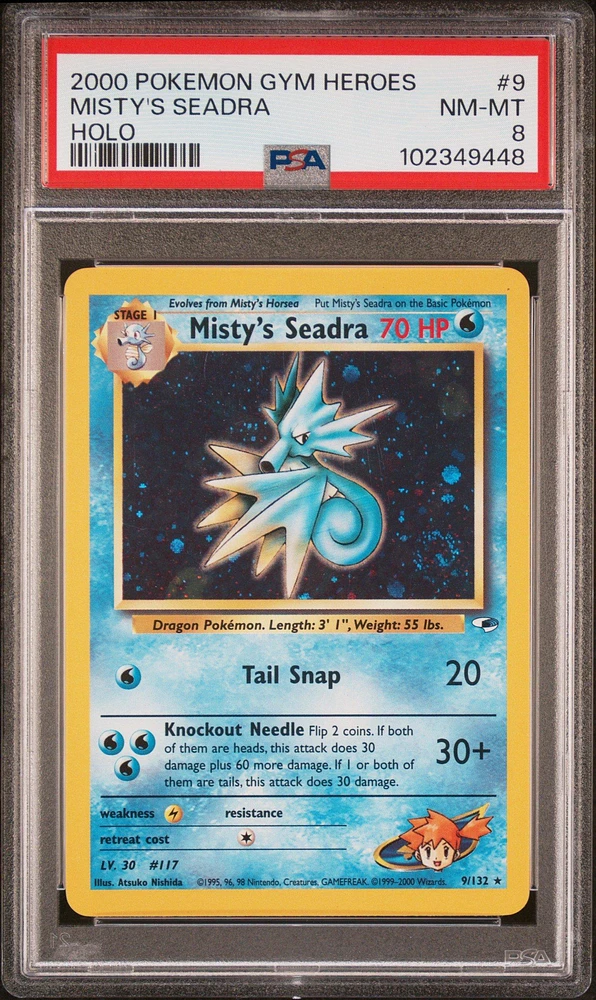 2000 Pokemon Gym Heroes 9 Misty's Seadra Holo PSA