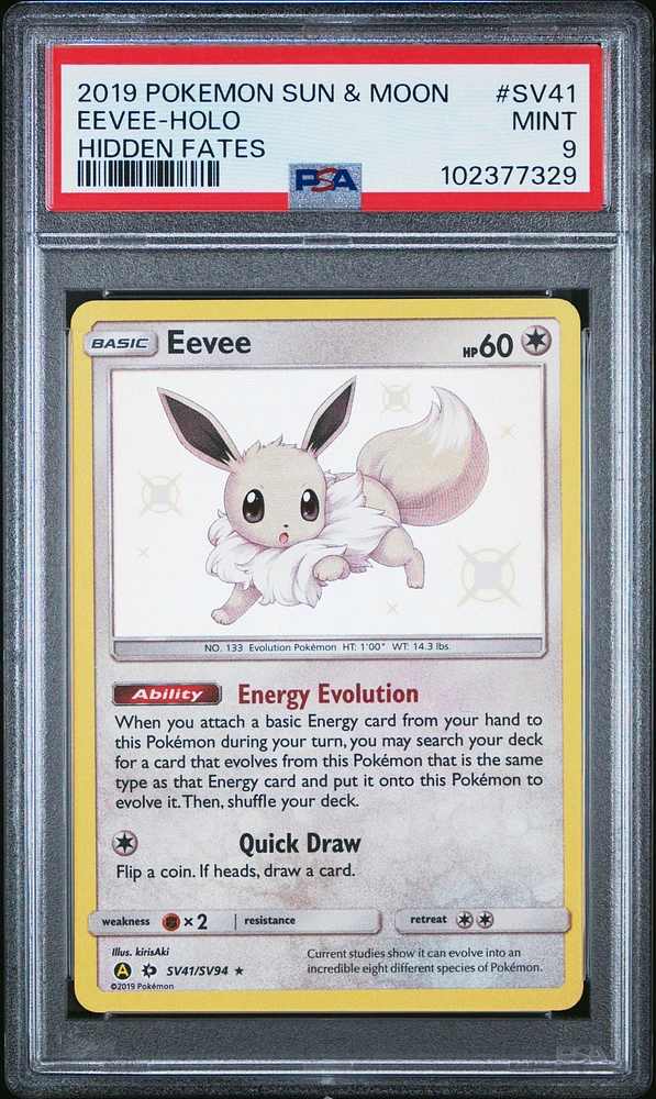 2019 Pokemon Sun & Moon Hidden Fates Sv41 Eevee-holo PSA