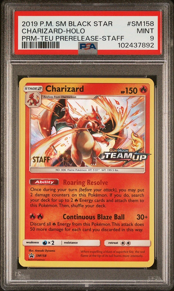 2019 Pokemon Sm Black Star Promo Sm158 Charizard-holo Team Up Prerelease-staff PSA