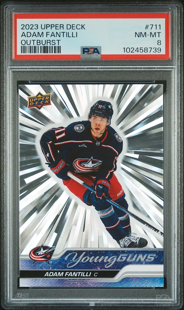 2023 Upper Deck 711 Adam Fantilli Outburst PSA 8
