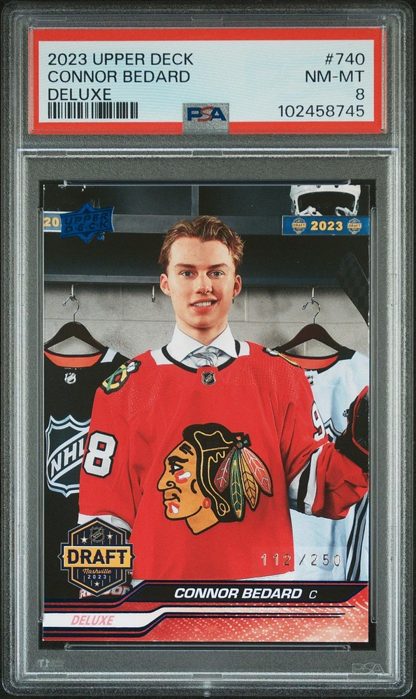 2023 Upper Deck 740 Connor Bedard Deluxe PSA 8