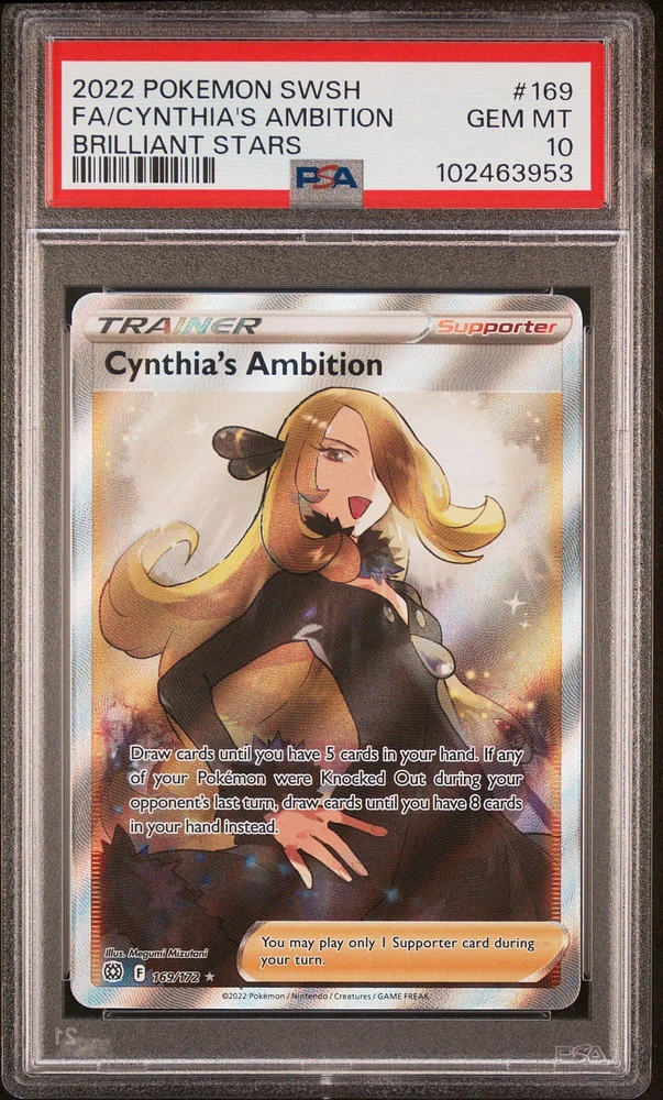 2022 Pokemon Sword & Shield Brilliant Stars 169 Full Art/cynthia's Ambition PSA