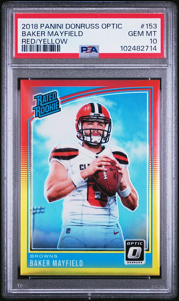 2018 Panini Donruss Optic 153 Baker Mayfield Red/yellow PSA 10