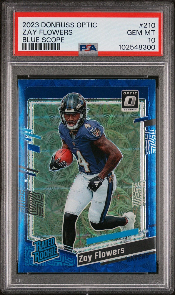 2023 Panini Donruss Optic 210 Zay Flowers Blue Scope PSA 10