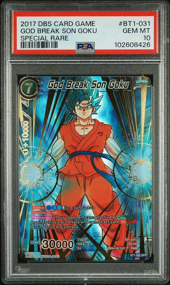 2017 Dragon Ball Super Card Game Series 1 Galactic Battle Bt1-031 God Break Son Goku Special Rare PSA 10