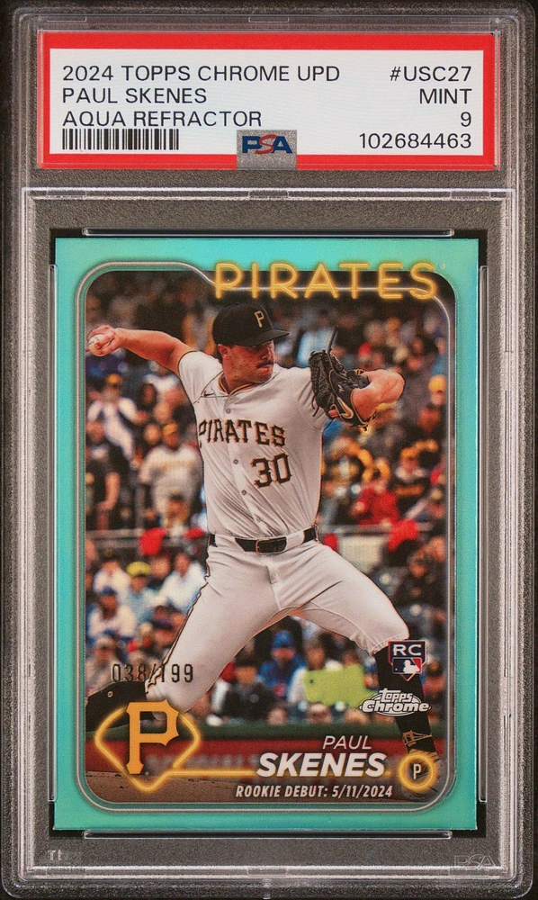 2024 Topps Chrome Update Usc27 Paul Skenes Aqua Refractor PSA 9