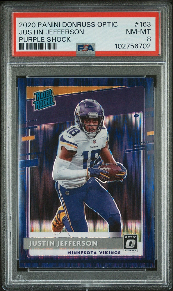 2020 Panini Donruss Optic 163 Justin Jefferson Purple Shock PSA