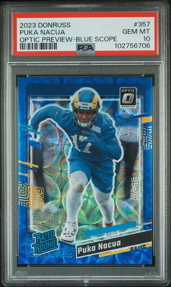 2023 Panini Donruss 357 Puka Nacua Optic Preview-blue Scope PSA 10