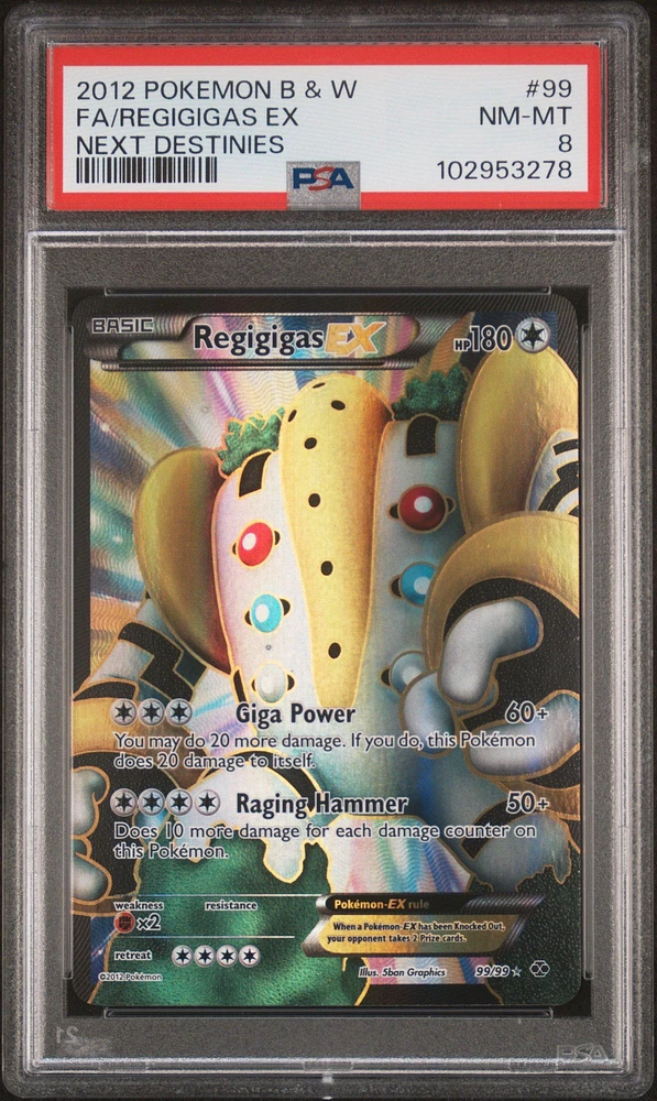2012 Pokemon Black & White Next Destinies 99 Full Art/regigigas Ex PSA 8
