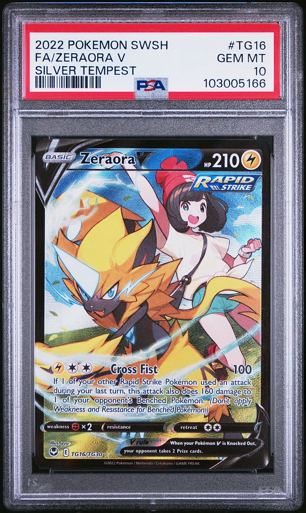 2022 Pokemon Sword & Shield Silver Tempest Tg16 Full Art/zeraora V PSA
