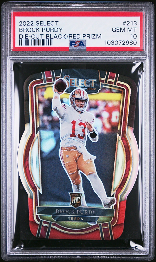 2022 Panini Select 213 Brock Purdy Die-cut Black/red Prizm PSA 10