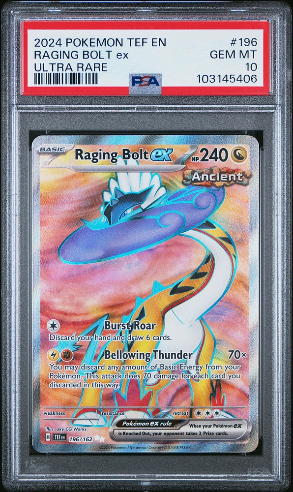 2024 Pokemon Tef En-temporal Forces 196 Raging Bolt Ex Ultra Rare PSA