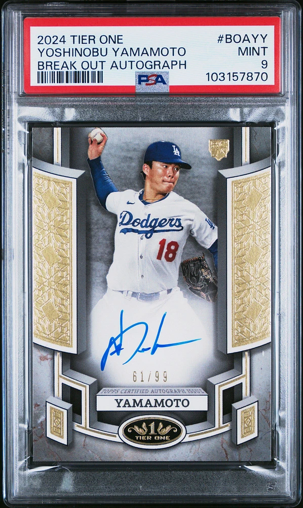 2024 Topps Tier One Break Out Autographs Boayy Yoshinobu Yamamoto PSA 9