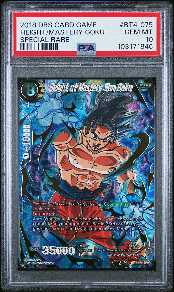 2018 Dragon Ball Super Card Game Series 4 Colossal Warfare Bt4-075 Height Of Mastery Son Goku Special Rare PSA 10