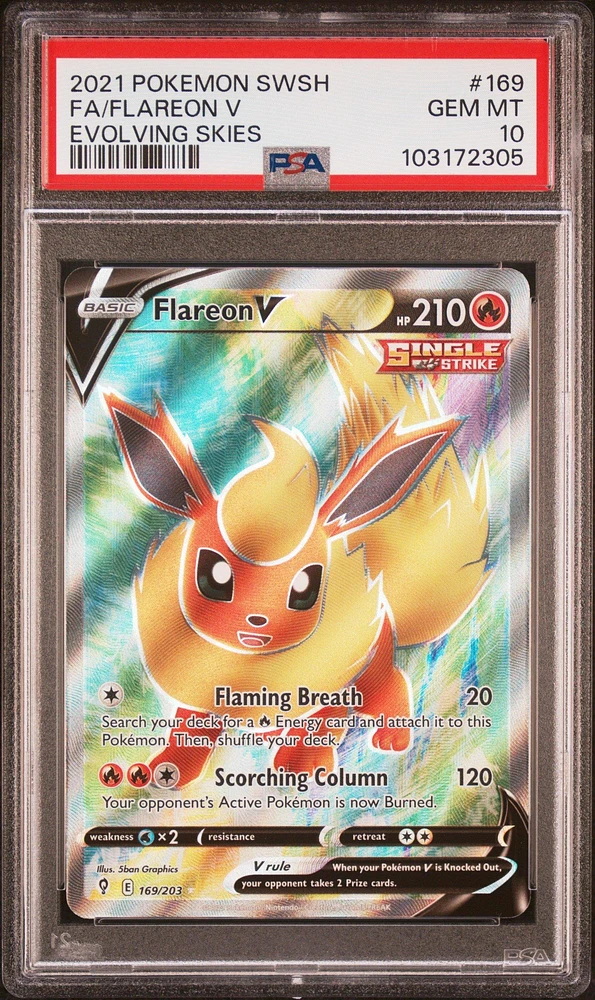 2021 Pokemon Sword & Shield Evolving Skies 169 Full Art/flareon V PSA