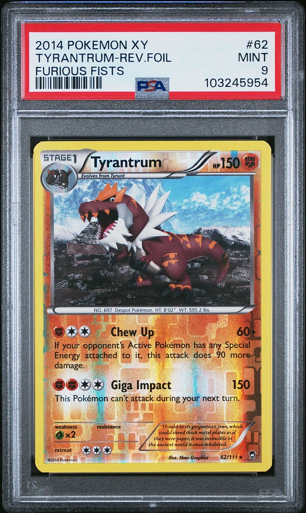 2014 Pokemon Xy Furious Fists 62 Tyrantrum-reverse Foil PSA 9