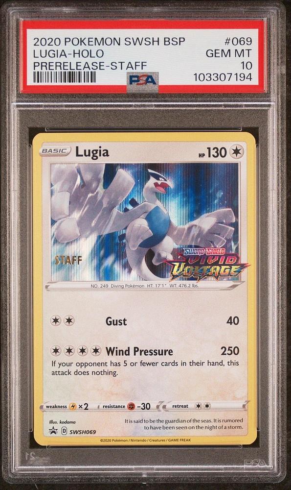 2020 Pokemon Swsh Black Star Promo 069 Lugia-holo Prerelease-staff PSA