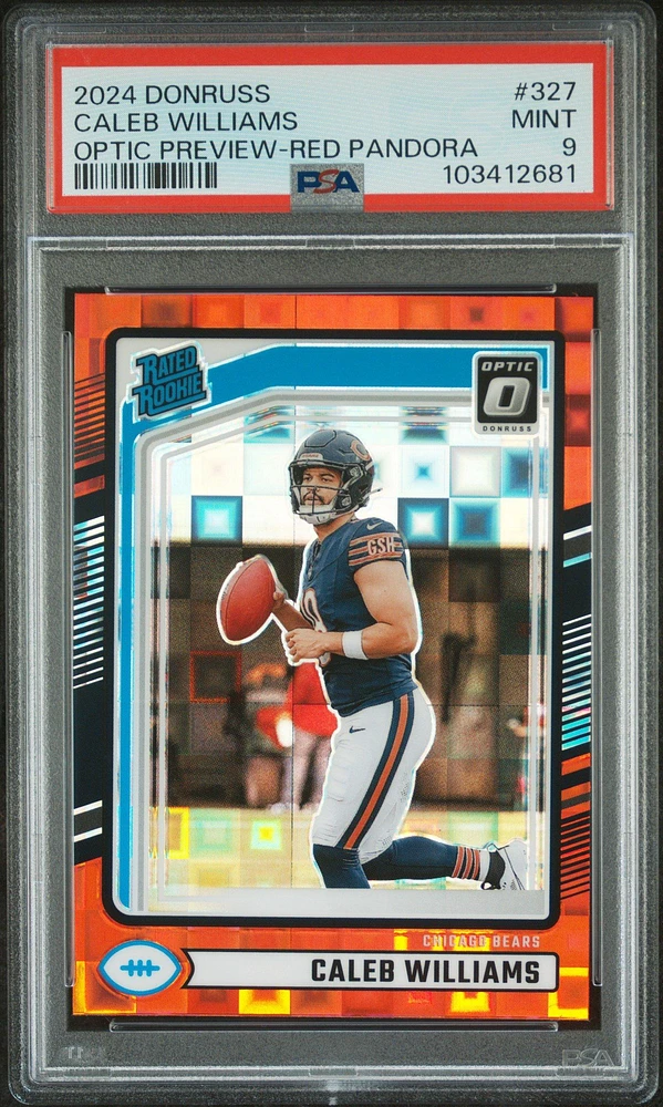 2024 Panini Donruss 327 Caleb Williams Optic Preview-red Pandora PSA 9