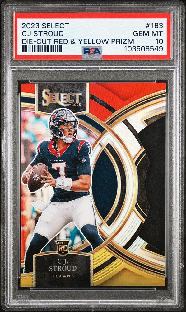 2023 Panini Select 183 Cj Stroud Die-cut Red & Yellow Prizm PSA 10
