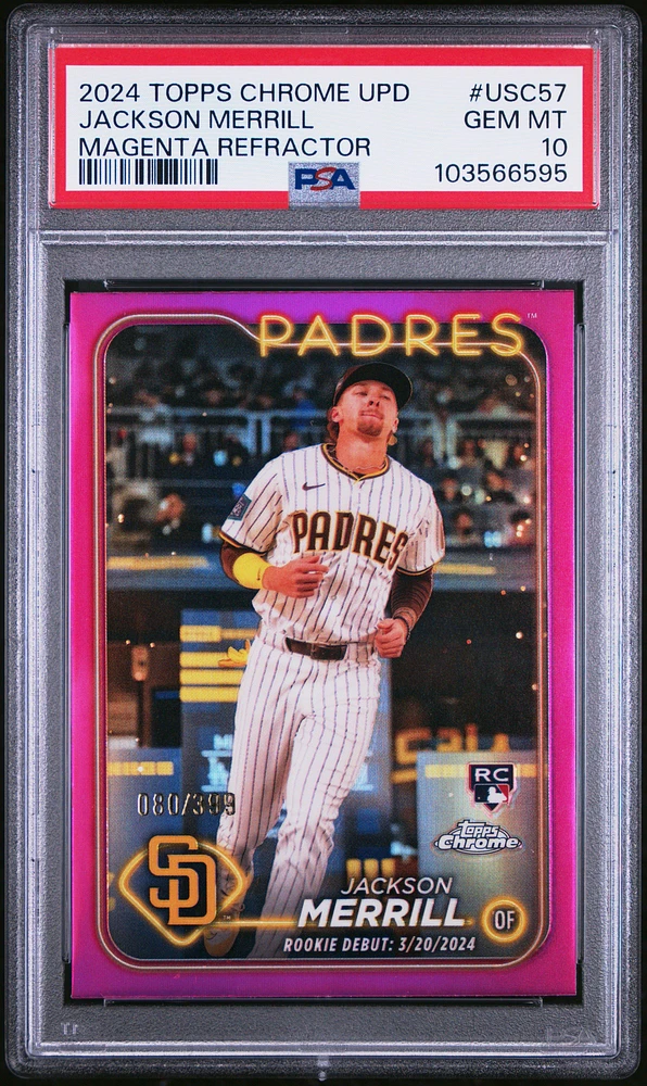 2024 Topps Chrome Update Usc57 Jackson Merrill Magenta Refractor PSA 10