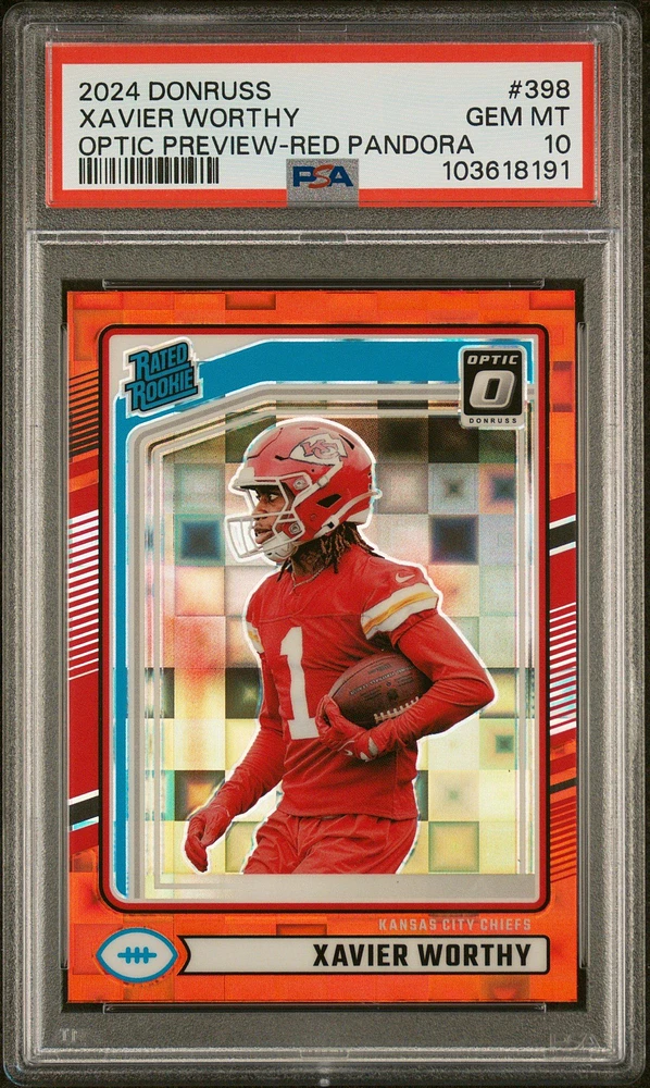 2024 Panini Donruss 398 Xavier Worthy Optic Preview-red Pandora PSA 10