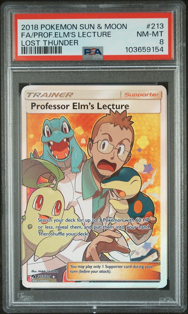 2018 Pokemon Sun & Moon Lost Thunder 213 Full Art/professor Elm's Lecture PSA