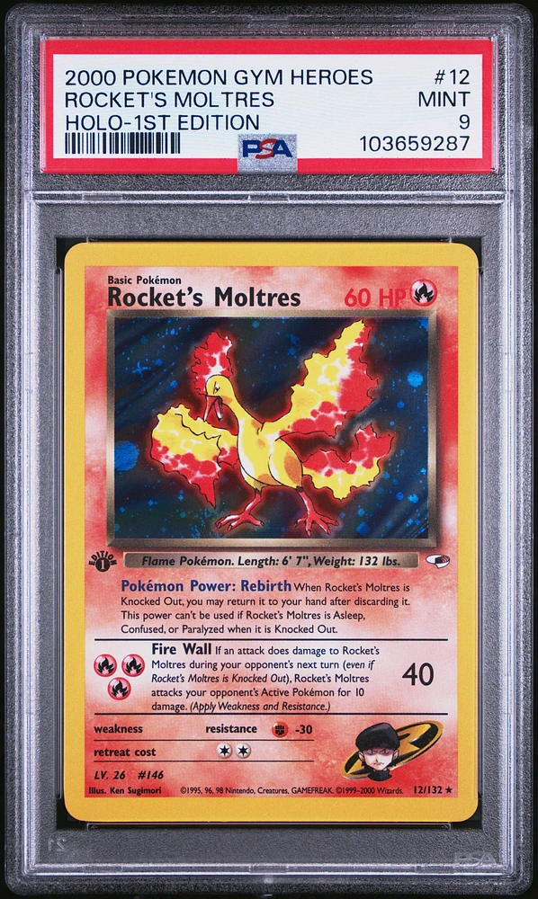 2000 Pokemon Gym Heroes 12 Rocket's Moltres Holo-1st Edition PSA