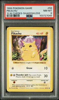 1999 Pokemon Game 58 Pikachu Cheeks-shadowless PSA
