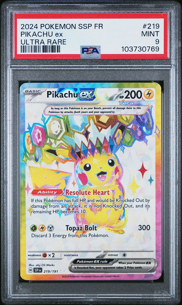 2024 Pokemon French Ssp Fr-surging Sparks 219 Pikachu Ex Ultra Rare PSA 9
