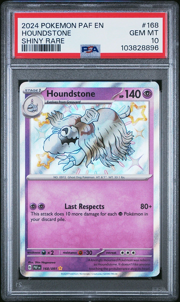 2024 Pokemon Paf En-paldean Fates 168 Houndstone Shiny Rare PSA 10