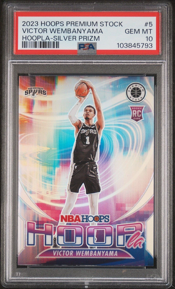 2023 Panini Hoops Premium Stock Hoopla 5 Victor Wembanyama Silver Prizm PSA 10
