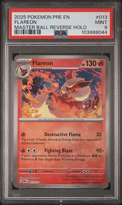 2025 Pokemon Pre En-prismatic Evolutions 013 Flareon Master Ball Reverse Holo PSA