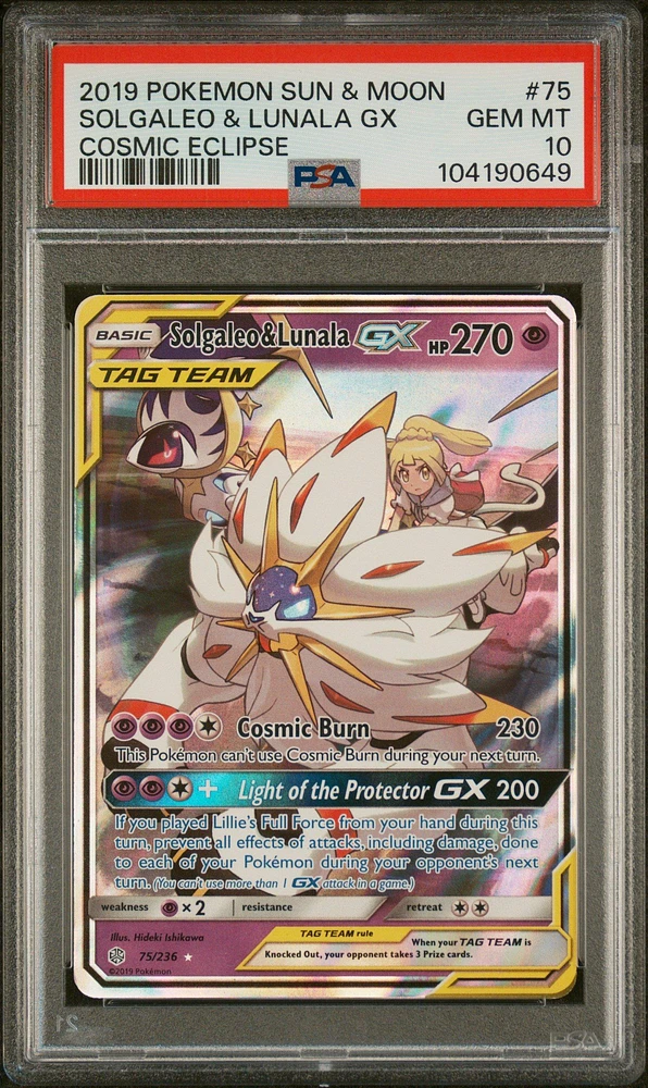 2019 Pokemon Sun & Moon Cosmic Eclipse Solgaleo & Lunala Gx PSA