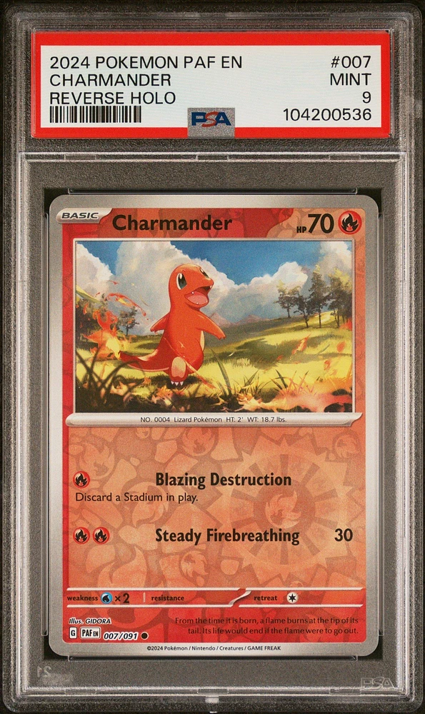 2024 Pokemon Paf En-paldean Fates 007 Charmander Reverse Holo PSA 9