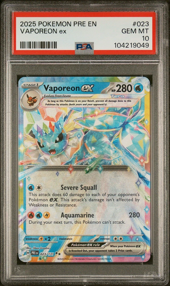 2025 Pokemon Pre En-prismatic Evolutions 023 Vaporeon Ex PSA
