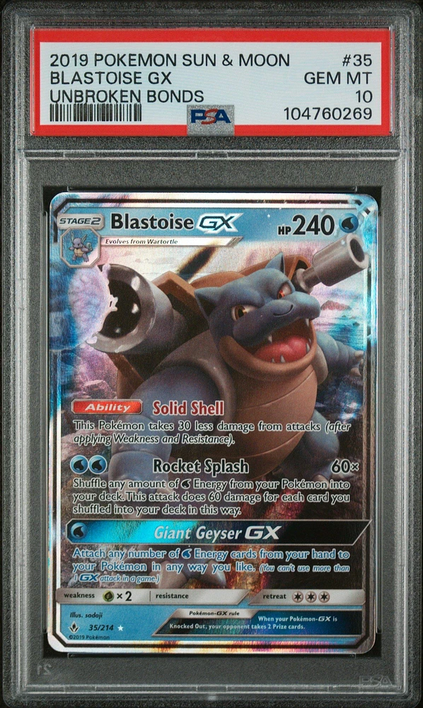 2019 Pokemon Sun & Moon Unbroken Bonds 35 Blastoise Gx PSA